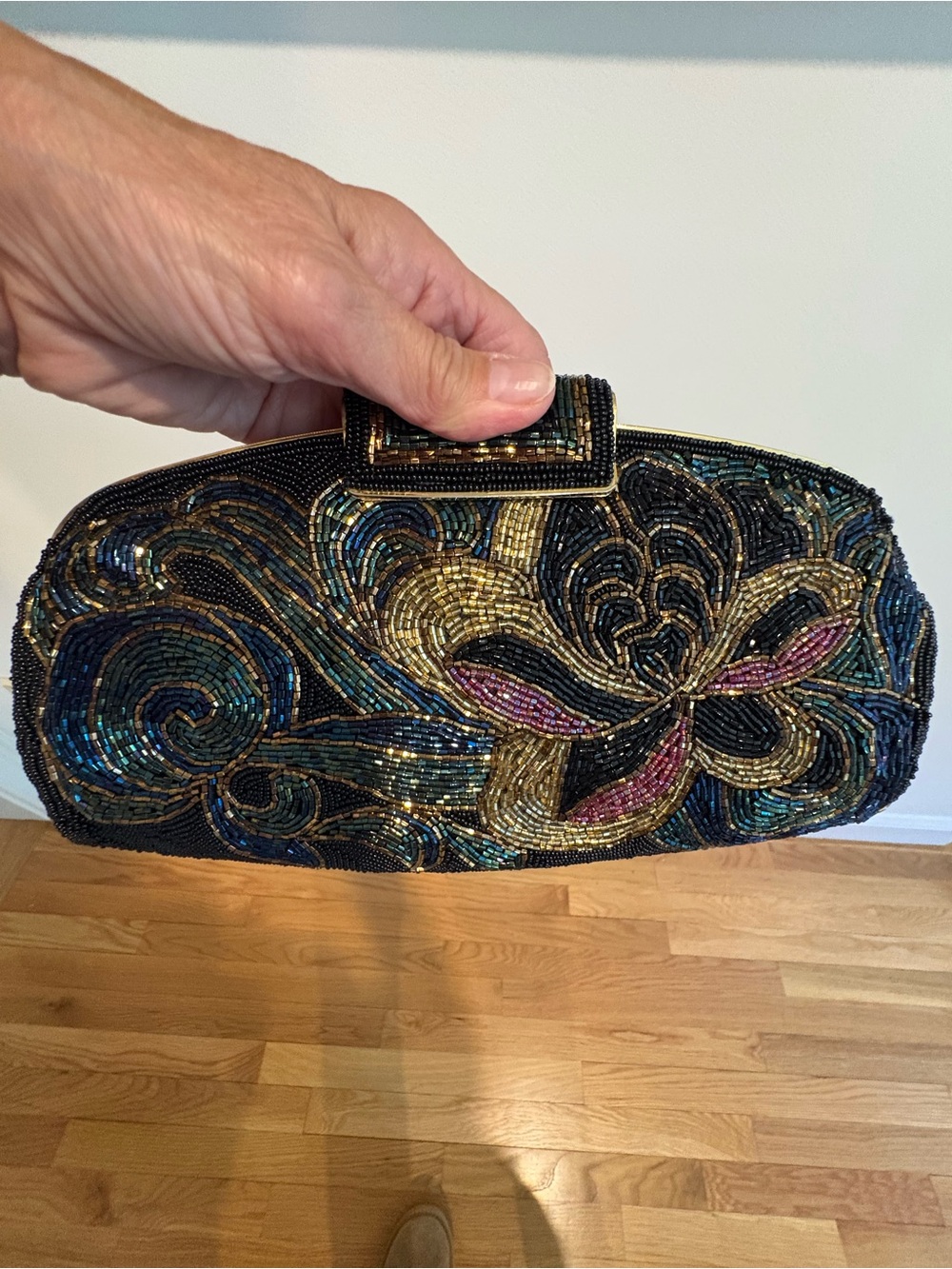 Vintage beaded clutch or shoulder evening bag. Beaded on both sides.
